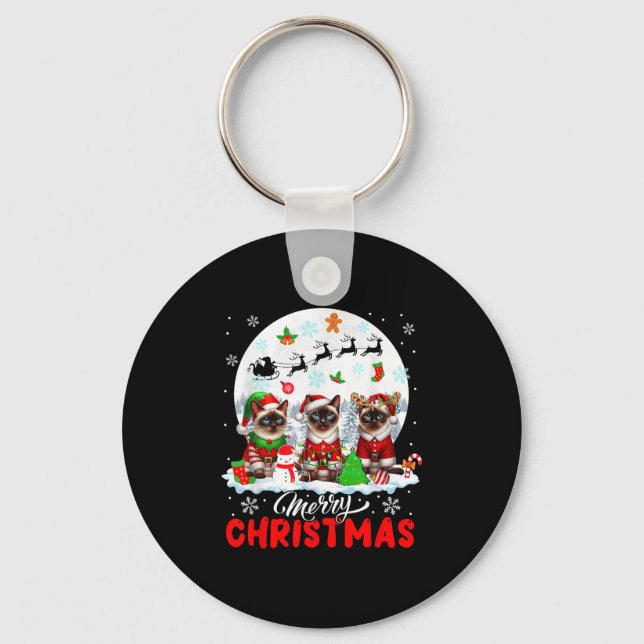 Llavero Merry Christmas Three Santa Elf Reindeer Siamese C (Anverso)