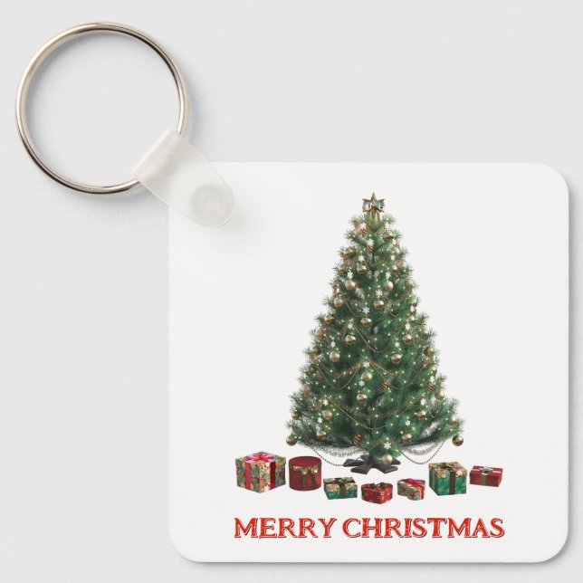 Llavero Merry Christmas. Tree (design 1) with gifts (Anverso)