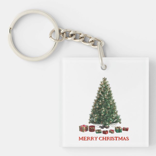 Llavero Merry Christmas. Tree (design 1) with gifts (Frente)