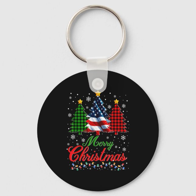 Llavero Merry Christmas Tree Plaid Us Flag Snowflake Xmas  (Anverso)