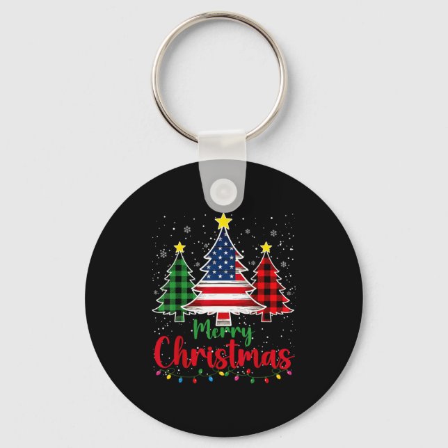 Llavero Merry Christmas Tree Plaid Us Flag Snowflake Xmas  (Anverso)