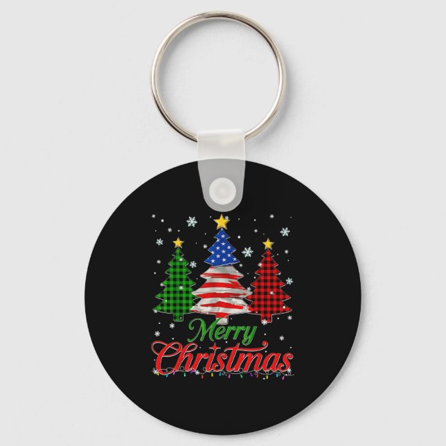 Llavero Merry Christmas Tree Plaid Us Flag Snowflake Xmas  (Anverso)