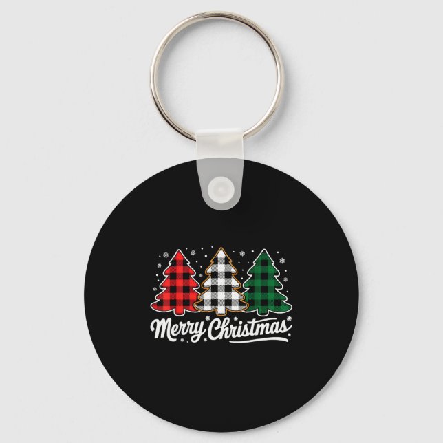 Llavero Merry Christmas Tree Xmas Buffalo Plaid Red White  (Anverso)