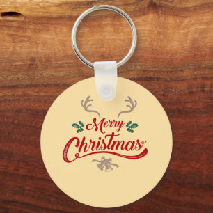 Llavero Merry Christmas Vintage Design   Rojo y Verde