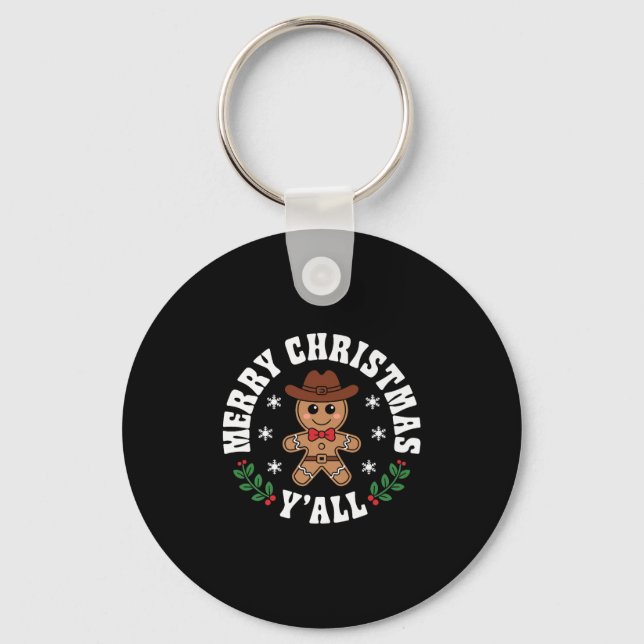 Llavero Merry Christmas Yall Gingerbread Cowboy Howdy West (Anverso)