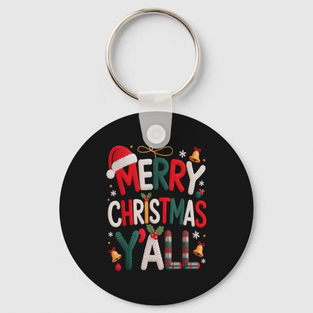 Llavero Merry Christmas Y'all Santa Hat Crochet Knitting Q (Anverso)