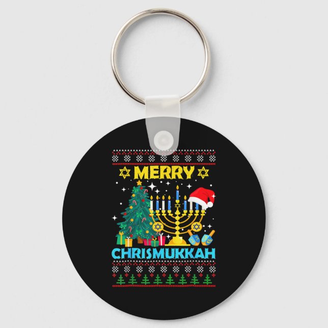 Llavero Merry Christmukkah Hanukkah Christmas Tree Xmas Fa (Anverso)