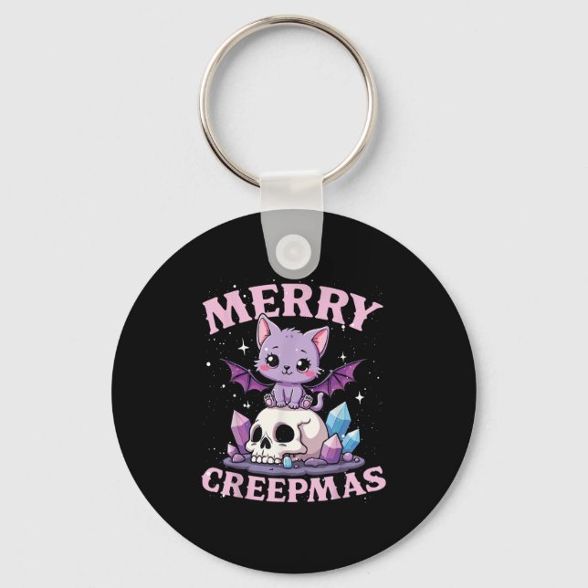 Llavero Merry Creepmas Cat Pastel Goth Christmas Skull For (Anverso)
