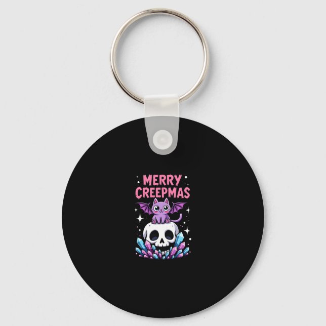 Llavero Merry Creepmas Cat Pastel Goth Christmas Skull T-S (Anverso)