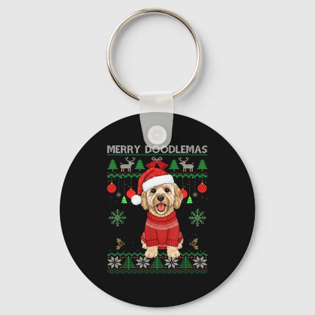 Llavero Merry Doodlemas Goldendoodle Wearing Ugly Christma (Anverso)