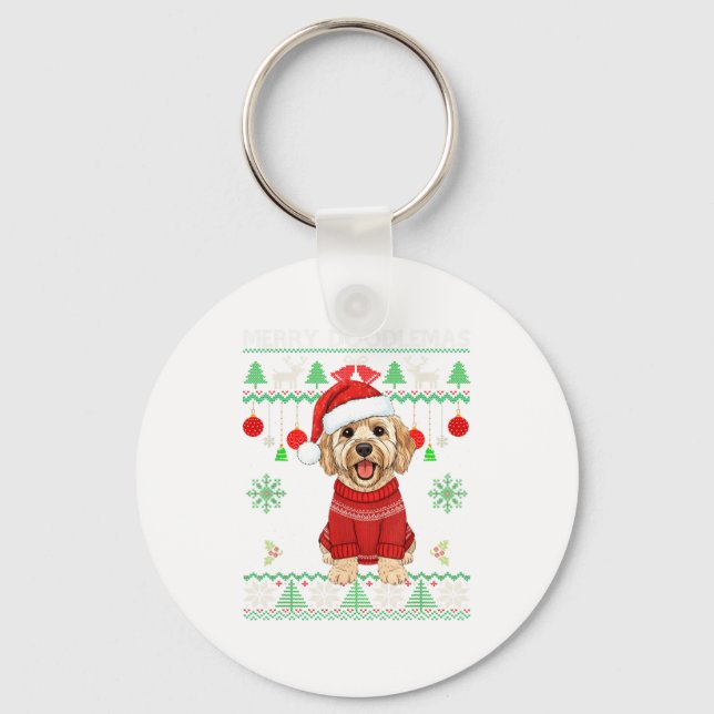 Llavero Merry Doodlemas Goldendoodle Wearing Ugly Christma (Anverso)
