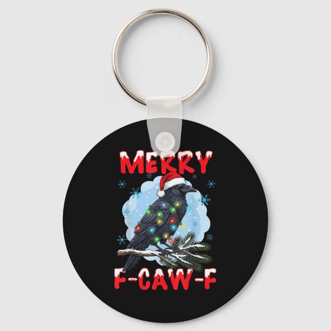 Llavero Merry F-caw-f Crow Christmas Snowflake Xmas Lights (Anverso)