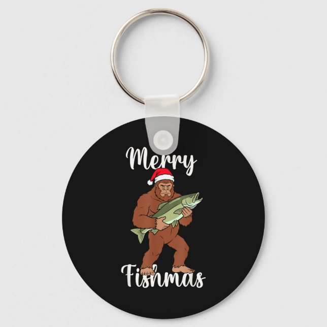 Llavero Merry Fishmas Bigfoot Fishing Funny Sasquatch Sant (Anverso)