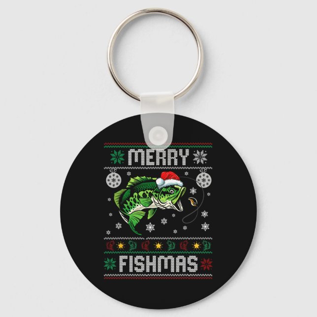 Llavero Merry Fishmas Gracioso pescador de pescado Ugly Ch (Anverso)