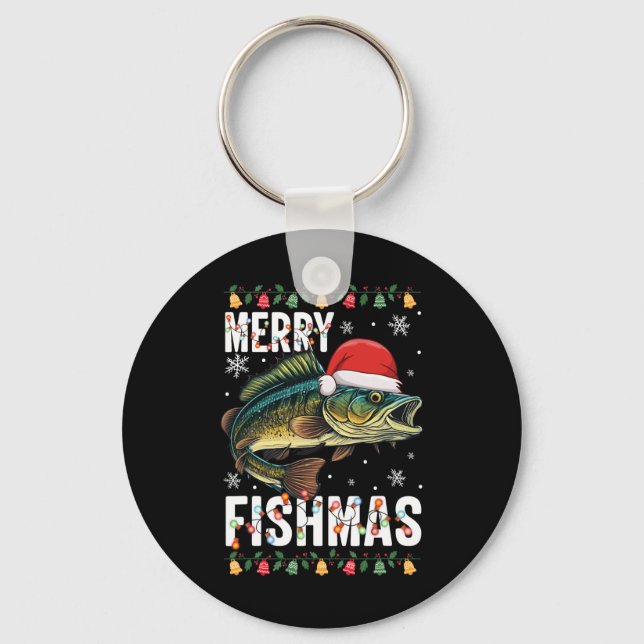 Llavero Merry Fishmas Navidades de pesca divertidos Pajama (Anverso)
