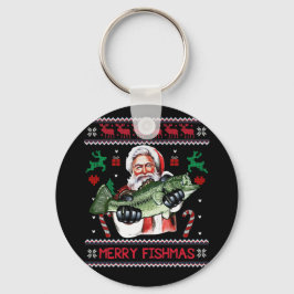 Llavero Merry Fishmas Santa Fishing Navidades feos suéter