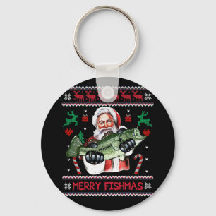 Llavero Merry Fishmas Santa Fishing Navidades feos suéter