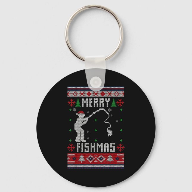 Llavero Merry Fishmas Ugly Sweater Ugly Fishing Christmas  (Anverso)