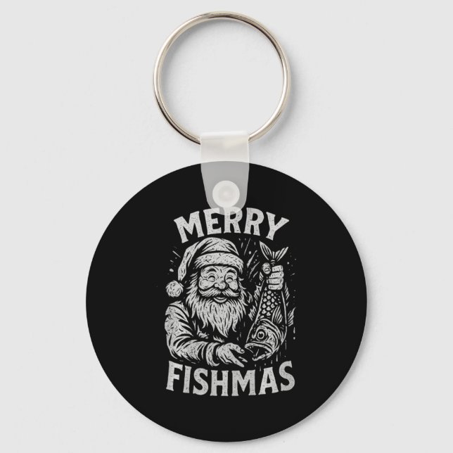 Llavero Merry Fishmas Vintage Santa Fishing Christmas Prem (Anverso)