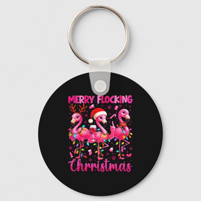 Llavero Merry Flocking Christmas Flamingo Drink Pjs Xmas M (Anverso)