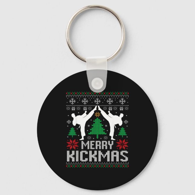 Llavero Merry Kickmas Karate Jiu Jitsu Ugly Christmas Xmas (Anverso)