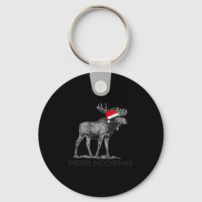 Llavero Merry Moosemas Christmas Moose With Santa Hat  (Anverso)