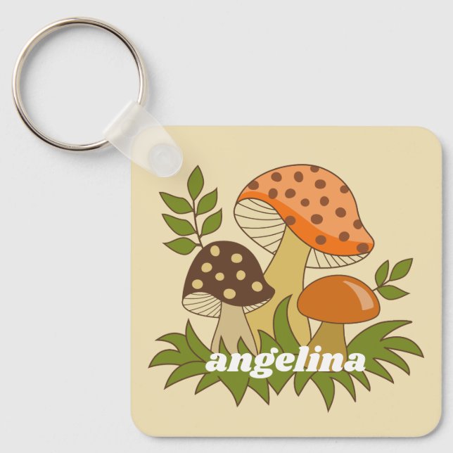 Llavero Merry Mushroom con nombre personalizado (Anverso)