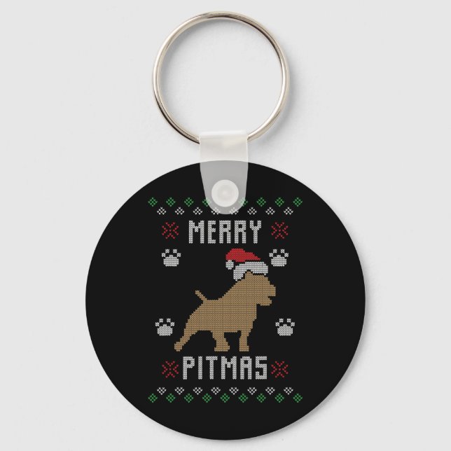 Llavero Merry Pitmas graciosos Navidades feos Sweater Pit  (Anverso)