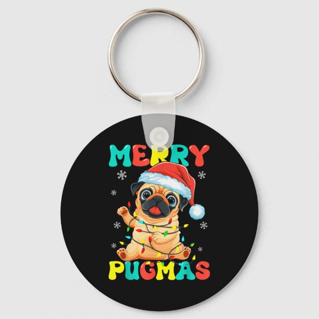 Llavero Merry Pugmas Pug Christmas Santa Pug Xmas Lights D (Anverso)