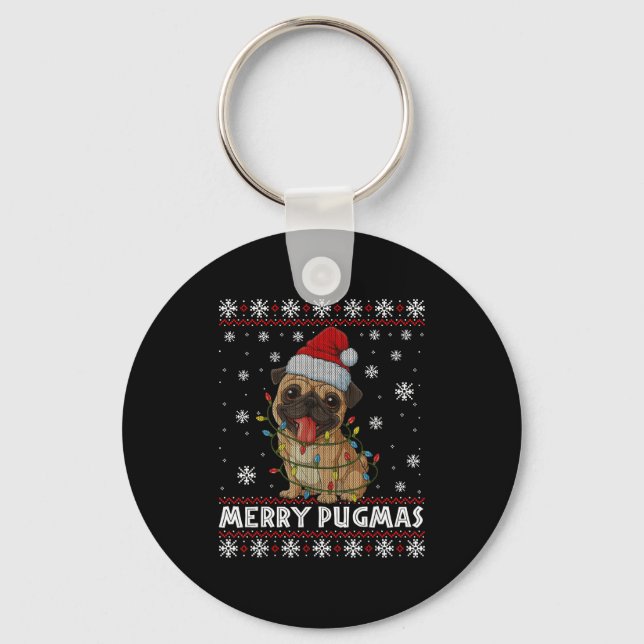 Llavero Merry Pugmas Ugly Christmas Sweater Cute Pug Dog  (Anverso)