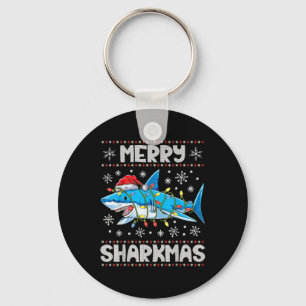 Llavero Merry Sharkmas Tiburón Navidades Santa Ugly Luces