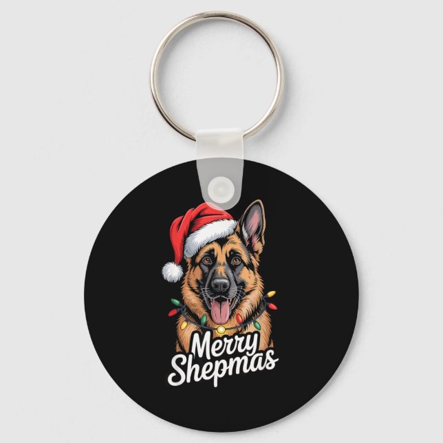 Llavero Merry Shepmas German Shepherd Christmas Lights Hum (Anverso)