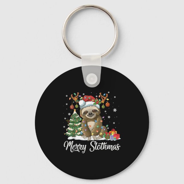 Llavero Merry Slothmas Funny Sloth Christmas Tree Lights X (Anverso)