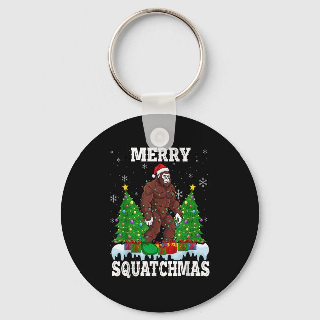 Llavero Merry Squatchmas Christmas Tree Santa Bigfoot Sasq (Anverso)