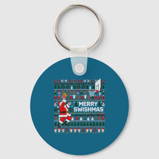 Llavero Merry Swishmas Santa Basketball Ugly Sweater Style (Anverso)