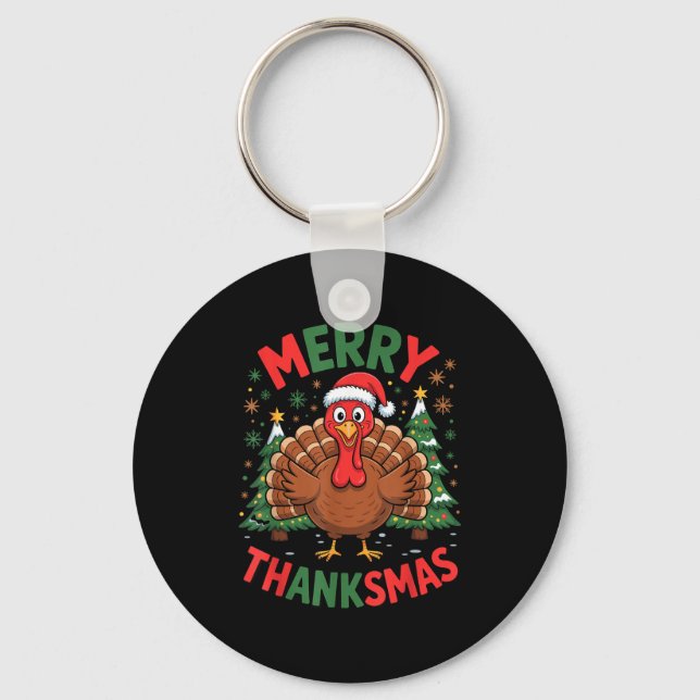Llavero Merry Thanksmas Turkey Santa Hat Christmas Tree Fa (Anverso)