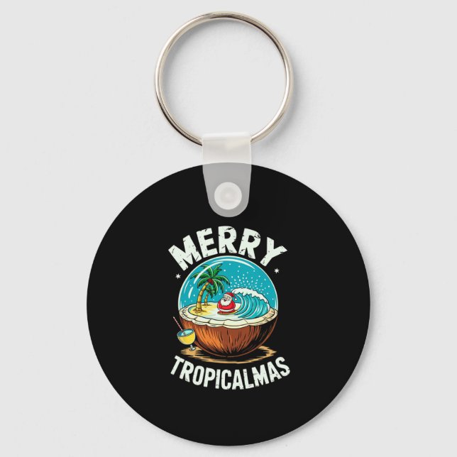 Llavero Merry Tropicalmas Surfing Santa Snow Globe Coconut (Anverso)
