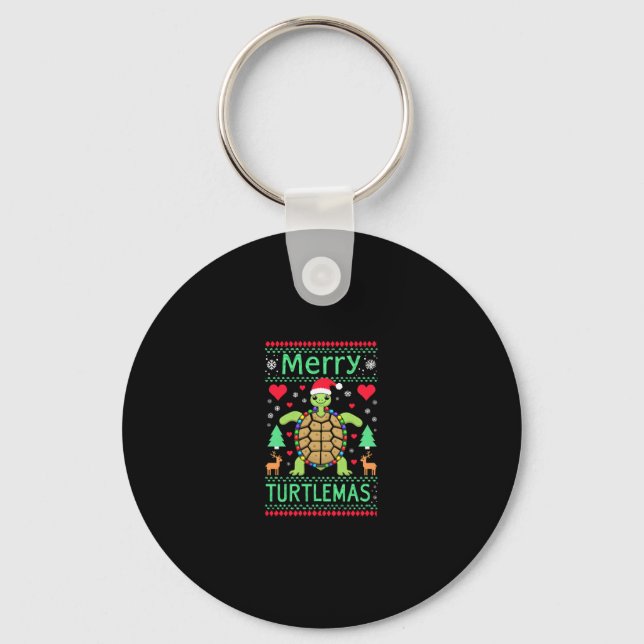 Llavero Merry Turtlemas Christmas Lights Cute Turtle Santa (Anverso)