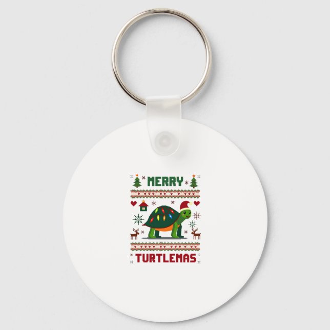 Llavero Merry Turtlemas Christmas Lights Cute Turtle Santa (Anverso)