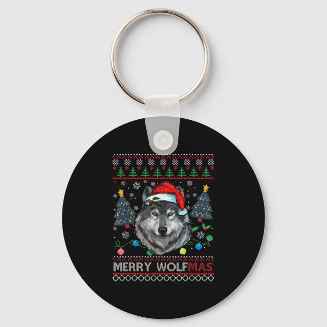 Llavero Merry Wolfmas Merry Christmas Wolf Ugly Sweater Fu (Anverso)