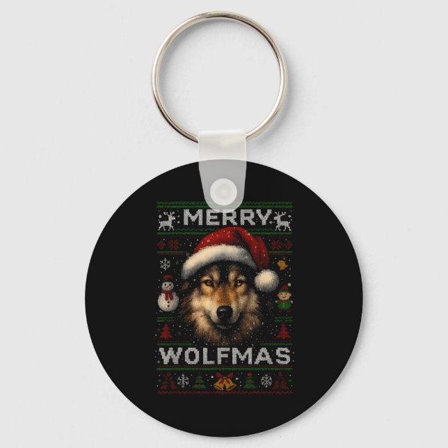 Llavero Merry Wolfmas Merry Christmas Wolf Ugly Sweater Fu (Anverso)