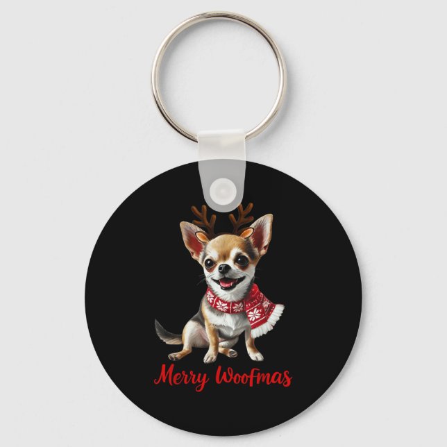 Llavero Merry Woofmas Chihuahua Dog Meme In Reindeer Antle (Anverso)