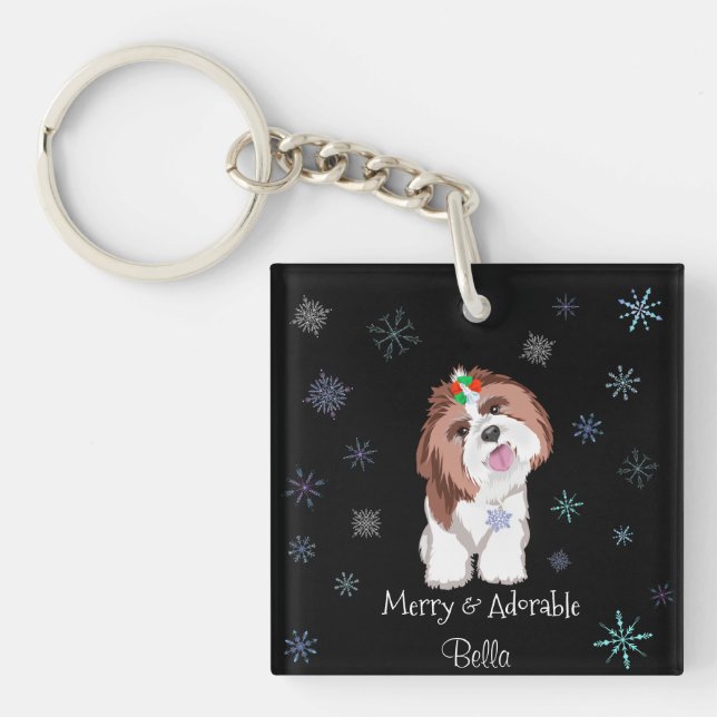 Llavero Merry y Adorable Shih Tzu con nombre de perro con  (Frente)