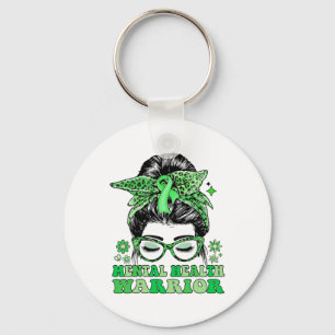 Llavero Messy Bun Leopard Green Ribbon Mental Health Warri