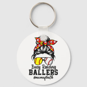 Llavero Messy Bun Mom De Ambos Softball De Béisbol, Ocupad