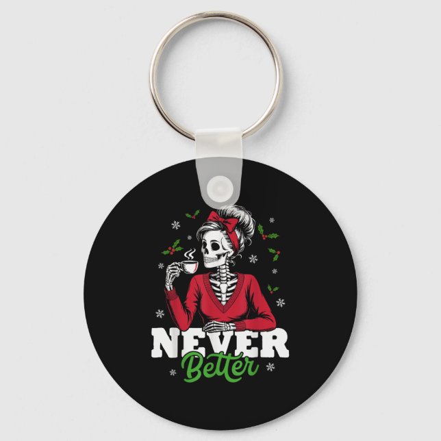Llavero Messy Bun Skeleton Santa Coffee Xmas Funny Women S (Anverso)