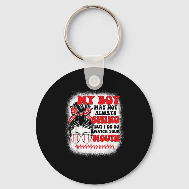 Llavero Messy Bun Softball Mom My Boy May Not Always Swing (Anverso)