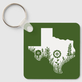 Llavero Metal Square Keychain Texas Outline Forest Green