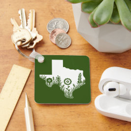 Llavero Metal Square Keychain Texas Outline Forest Green