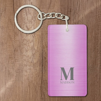 Llavero Metálico cepillado rosa personalizado